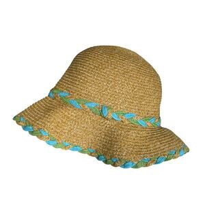 Womens Braided Straw Cloche Sun Hat Beachy Boho Woven One Size 57cm